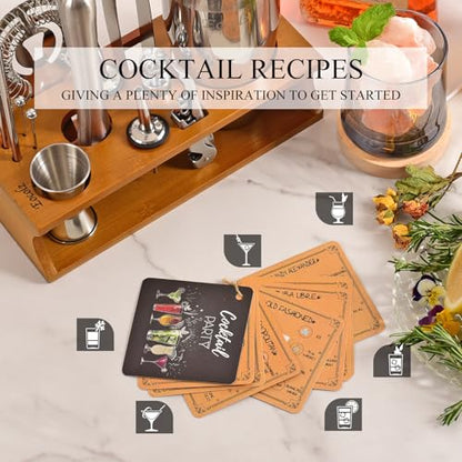 Bartender Kit Cocktail Shaker Set with Stand Bar Tool Bar Set for Drink Mixing Home Bartending Kit 17-Piece Bar Cart Accessories: Martini Shaker, Mixer Spoon, Jigger, Muddler, Strainer & Recipes Gifts - color: Silver Cobbler - 17pcs