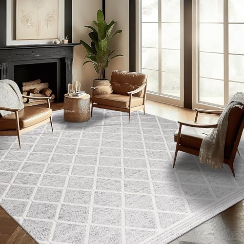 Machine Washable Area Rug - Living Room Bedroom Bathroom Kitchen Entryway Office - Padded Low Pile Stain Resistant Premium - Boho Modern Farmhouse - Tessa - Gray Ivory 5' x 7' - color: Tessa - Gray Ivory, size: 5' x 7' (Rectangular)