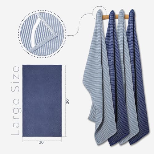Ossano Extra Soft Kitchen Hand Towels - 4 Pack, (20" x 30") - Large & Cozy - Versatile as, Turkish Dish Towels, Large Kitchen Towels, Dish Towel for Drying, Bathroom Hand Towels, Denim and Dark Blue - color: Denim and Dark Blue