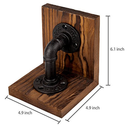 MyGift Rustic Wood Decorative Bookends with Industrial Pipe Design | Realistic Pipe Detail, Stable Support, Rustic Styling, Home Office Accent, Father’s Day Gift, Unique Shelf Display