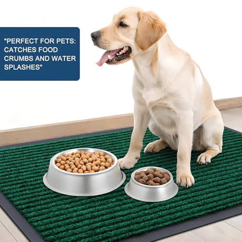 OLANLY Green 2 Piece Set, Indoor Outdoor Entrance Front Door Mat (29.5x17) & Geometric Door Mat (29.5x17)