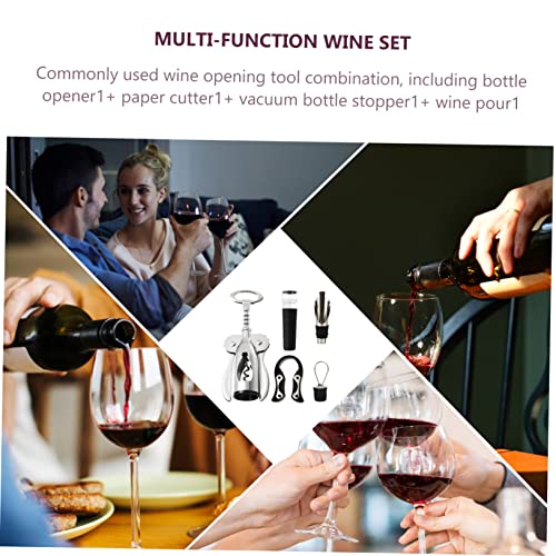 Ciieeo Multi-functional Stainless Steel Wine Bottle Opener Set Kit with Corkscrew Foil Cutter Vacuum Stopper and Pourer for Home Parties and Restaurants