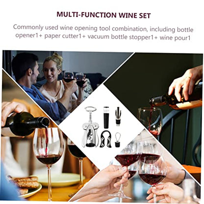 Ciieeo Multi-functional Stainless Steel Wine Bottle Opener Set Kit with Corkscrew Foil Cutter Vacuum Stopper and Pourer for Home Parties and Restaurants