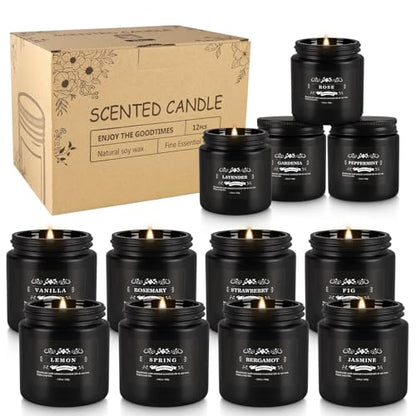 WPONSZU 12 Pcs Halloween Scented Candles with Added Natural Essential Oils, 3.05oz, Suitable for Various Festivals, Parties, Yoga, and Home Scene(Black) - color: Black