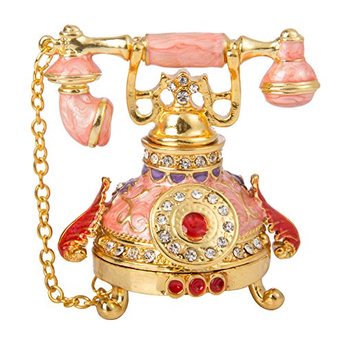 QIFU Vintage Small Pink Telephone Shaped Trinket Box with Rich Enamel and Sparkling Rhinestones Unique Gift for Family - color: T1 Pink