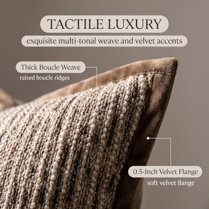 2 Pack Italian Minimalist Throw Pillow Covers, Brown Textured Chenille Boucle Decorative Cushion Cases for Couch Sofa Living Room Bedroom, 18x18 / 20x20Inches, Cover Only (A,M)
