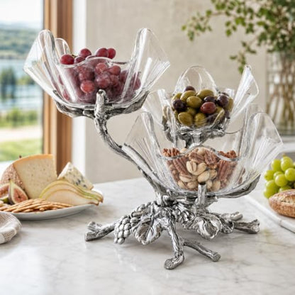 Arthur Court Grape 3-Tier Acrylic Bowl Stand - Elegant Serving Solution for Parties - 9.5 x 12 Inches
