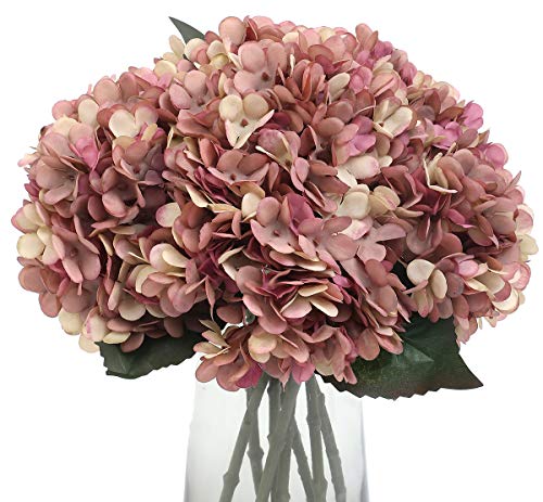Kimura's Cabin 6pcs Fake Hydrangea Vintage Artificial Flowers, Fall Pink | Silk Faux Hydrangea with Stems,Wedding Party Bouquets Arrangements,Autumn Garden Home Table Centerpieces,Office Deco - color: Pink Purple