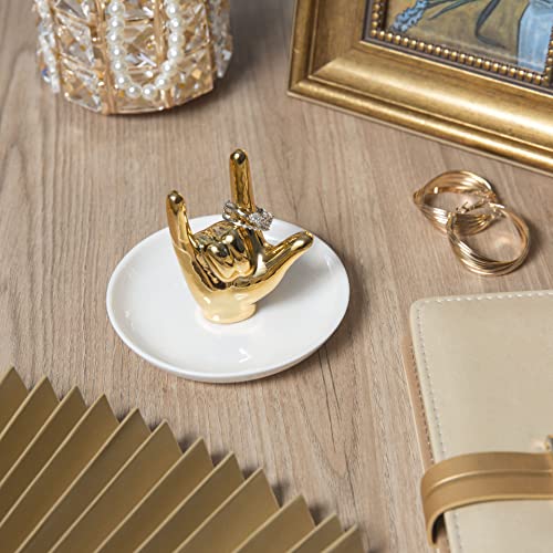 Lynagert I LOVE YOU Hand Ring Holder - Ceramic Jewelry Holder Dish Trinket Tray for Rings, Earrings, Necklace Organizer - Engagement, Wedding, Christmas, Birthday Gifts (Silver) - color: Silver