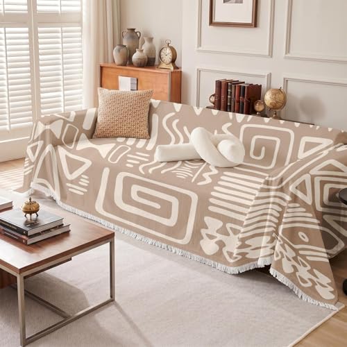 Couch Cover Blanket, Polyester, 71x118 Inch, Boho Aztec Neutral | Geometric Decorative Non Slip Soft Washable Furniture Protector Throw for Sofa - color: Boho Aztec