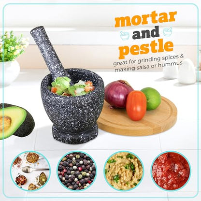 Taco Tuesday Complete Taco Serving Set with Tortilla Warmer, Salsa Bowls, Shell Holders, and Mortar and Pestle - 9-Piece Set - Red, Yellow, and Green - style: Taco Holder Set