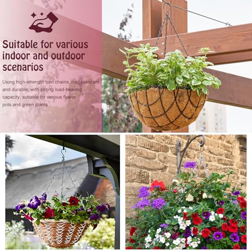 16 Inch Hanging Basket Chains 3 Point for Flower Pot | 3pcs, Black Chain with Hooks for Hanging Plants