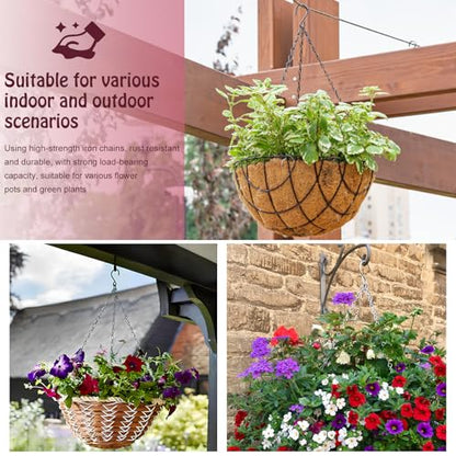 16 Inch Hanging Basket Chains 3 Point for Flower Pot | 3pcs, Black Chain with Hooks for Hanging Plants