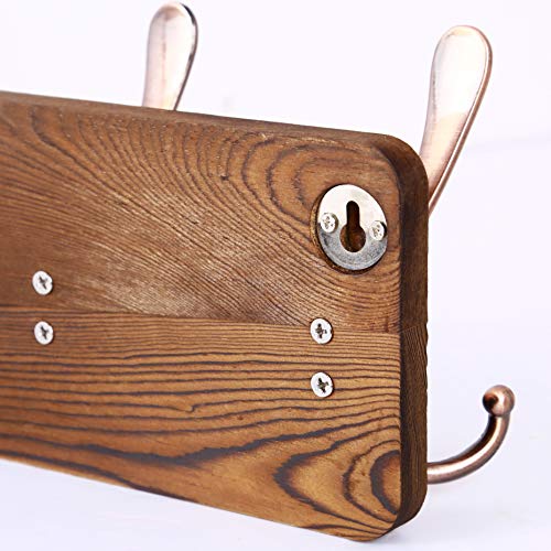 SKOLOO Rustic Pine Wood Wall Coat Rack with 5 Triple Hooks, 16" Stud Spacing, Farmhouse Wall Mounted Coat Rack for Hanging Backpack, Jacket, Hat - color: Brown Plate & Antique Hook, size: 1 Item-5 Hooks