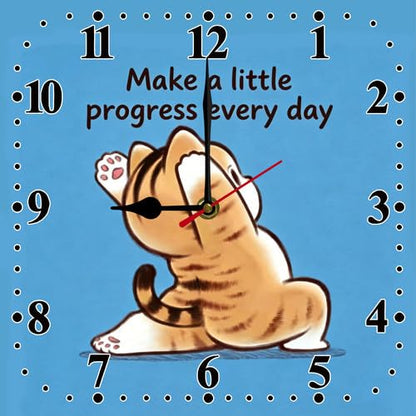 Cute Cat Wall Clock Modern Minimalist Square Wooden Wall Clock Non-Ticking for Kids Room Living Room Bedroom Office Yoga Studio 10 Inch - color: C3
