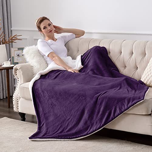 Sherpa Fleece Throw Blanket, Aubergine, 50x60 inches | Double-Sided Super Soft Luxurious Plush Blanket Throw Size - color: Aubergine, size: 50"×60"