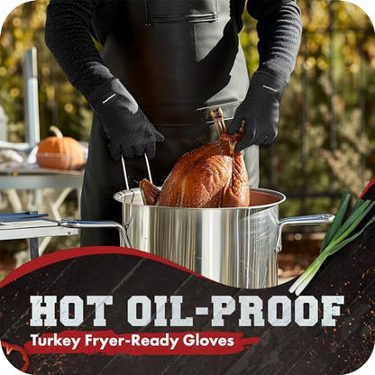 KITCHEN PERFECTION Silicone Smoker Oven Gloves -Extreme Heat Resistant BBQ Gloves -Handle Hot Food Right on Your Smoker Grill Fryer Pit|Waterproof Oven Mitts Grill Gloves |Superior Value Set+3 Bonuses | Waterproof, 5-Finger Design For A Better Grip, for P