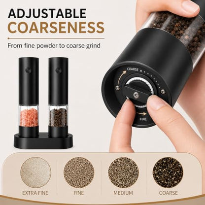 Automatic Electric Salt And Pepper Grinder Set Rechargeable Pepper Shakers | Electric Salt And Pepper Mill with Adjustable Coarseness, Upgraded large capacity, Kitchen Appliances Gifts for Women Men
