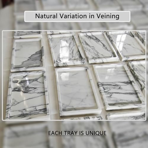 Arabescato Marble Vanity Tray, 9.8"x5.9" | Genuine Marble Stone Tray for Bathroom/Kitchen/Dresser - color: Marble Tray-arabescato