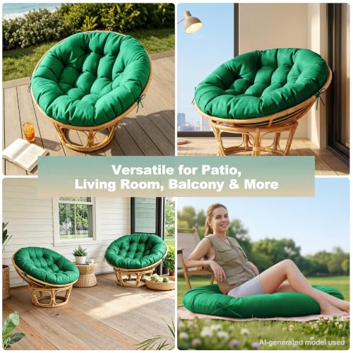 ARTPLAN Round Papasan Chair Cushion Tufted Swing Seat Pad with Ties | 47"x47"x4"tufted round chair cushion, polyester cover&fluffy fiber fill, fixed ties fit papasan, swing&wicker indoor chairs - color: Invisible Green