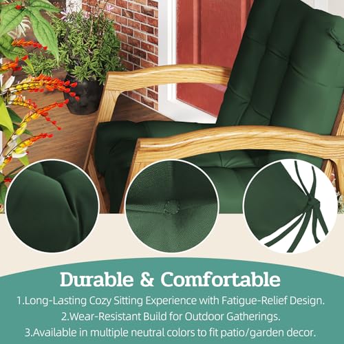 Outdoor Chair Cushions 42x21x4 Inch Set of 2, Dark Green | Patio Cushions for Dining Rocking Chairs, High Back Soft Seat Pad with Ties, Waterproof Fade Resistant, Indoor Outside Use - color: Dark Green