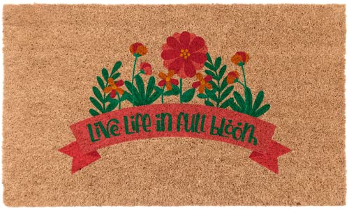 COCO MATS 'N MORE Spring Coir Doormat – Durable Coir Door Mat with Vinyl Backing, Stylish Outdoor Mat for Entryway, Porch Mat, and Front Door Mat (|18" X 30" | Live Life in Full Bloom | Made in USA) - color: Live Life in Full Bloom, size: 18" X 30"