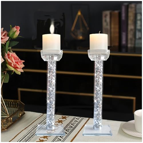 Wocred Candle Holders Set of 2.Stunning Shabbat Candle Holders.8.6" Tall Crystal Candlestick Holders for Dinning Room,Mantelpiece. - size: 8.6 Inch Crystal Silver