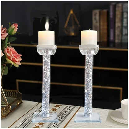 Wocred Candle Holders Set of 2.Stunning Shabbat Candle Holders.8.6" Tall Crystal Candlestick Holders for Dinning Room,Mantelpiece. - size: 8.6 Inch Crystal Silver
