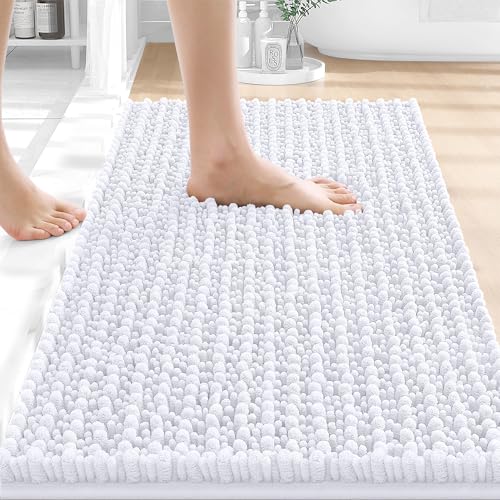 OLANLY Small Bathroom Rugs 24x16, Thick Soft Absorbent Chenille Bath Rugs | White, Shaggy Bath Mat with Quick-Drying Rubber Backing, Machine Washable for Floor, Tub and Shower, Home Decor Accessories - color: White, size: 24" x 16"