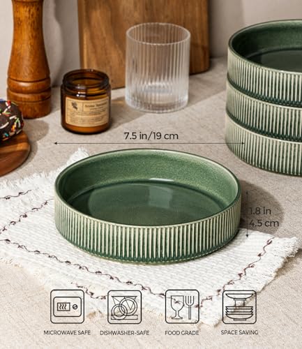 GBhome 7.5 Inch Pasta Bowls Set of 6, Ceramic Salad Bowls, Dark Green | Double Reactive Glaze Bowls for Pasta, Noodles & Fruit, Scratch Resistant, Microwave & Dishwasher Safe - color: Dark Green, size: Set of 6