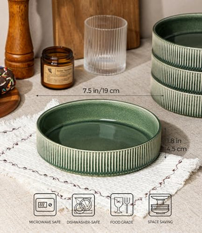 GBhome 7.5 Inch Pasta Bowls Set of 6, Ceramic Salad Bowls, Dark Green | Double Reactive Glaze Bowls for Pasta, Noodles & Fruit, Scratch Resistant, Microwave & Dishwasher Safe - color: Dark Green, size: Set of 6