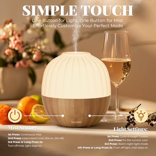SALKING Essential Oil Diffuser for Home, 300ml Aromatherapy Diffuser Quiet | Ultrasonic Diffusers for Essential Oils, 8 Color LED Lights, Cool Mist Humidifier, Auto Shut-Off, Large Room, Bedroom, Office - color: 300ml