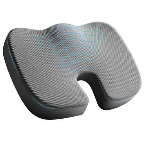 Skechers Memory Foam Seat Cushion,Office Chair Cushion for Tailbone Pain Relief,Butt Pillow for Office Chair,Car seat Cushion,Computer Desk,Long Sitting Office Workers,and Car Drivers,Grey - color: Grey