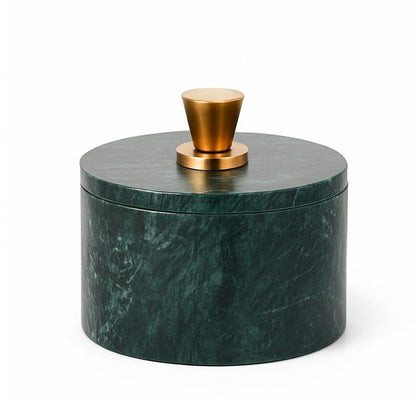 Marble Salt Cellar with Lid and Golden Knob | Natural Stone Salt Box for Kitchen Counter and Dining | Marble Spice Jar Holder for Cooking, Tabletop, and Countertop Storage (4X3.5 Inch, Green) - color: Green with Golden Knob