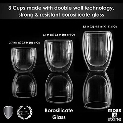 Moss & Stone Set of 3 Double Wall Glass Cup Clear Mug, Double Walled Coffee Mugs, Glass Tea Mugs, Insulated Coffee Mug Egg Shape. - style: 3 Cups