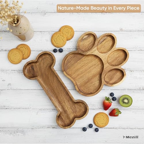 Cute Wooden Serving Tray – Handcrafted Acacia Decorative Paw Bone Platter for Pets & Human, Food-Safe Snack Board with Unique Wood Grain, Cute Pawprint Gift for Dog Lovers, Parties & Home Decor