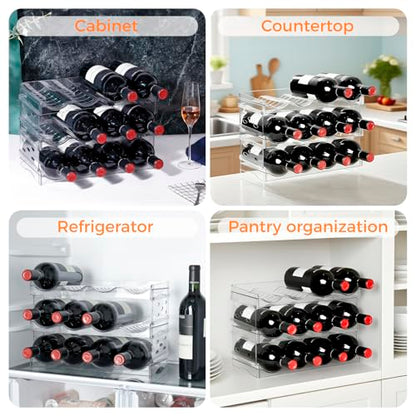 BoxedHome Plastic Water Bottle Organizer and Wine Rack Storage Holder for Inside Cabinet, Kitchen Countertop, Table Top, Pantry, Bars, Cabinets, Fridge - Clear (3 Tier 12 Containers) - size: 3Tier 12Bottles