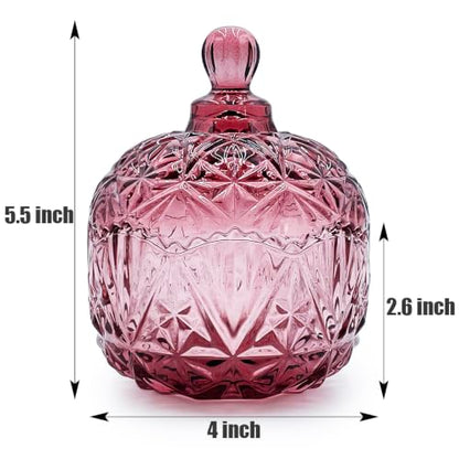 Crystal Glass Candy Snack Barrel Storage Jar Embossed Luxury Cookie Buffet Canister With Lids Jewelry Box Jar Biscuit Containers（Crown-Purplish-Red） - color: Crown-Purplish-Red