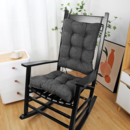 BUYUE Chair Cushion Set for Rocking Chair, Back Pillow & Seat Cushion with Ties, Original Woven Fabric Non-Slip Chair Pads for Elderly Sitting, Dark Gray - color: Dark Gray
