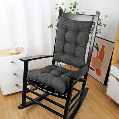 BUYUE Chair Cushion Set for Rocking Chair, Back Pillow & Seat Cushion with Ties, Original Woven Fabric Non-Slip Chair Pads for Elderly Sitting, Dark Gray - color: Dark Gray
