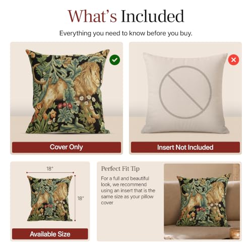 William Morris Lion Tapestry Throw Pillow Cover 18 x 18 in - color: Black Lion