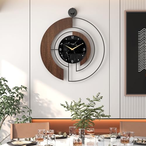 Modern Walnut Marble Dial Wall Clock, Large Wood Metal Frame Silent Non Ticking Wall Clocks for Living Room, Bedroom Decoration, Contemporary Home Wall Decor Gift Idea, 29.5 in - size: 3.XX-L(29.5 in)