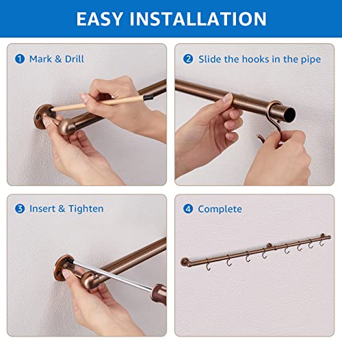 ROTHLEY 39.4 Inch Stainless Steel Wall Mounted Hanging Pot and Pan Rack with Adjustable S Hooks, Antique Copper - color: Antique Copper, size: 39.4 inch