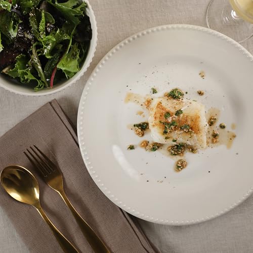 Gibson Home Caviara Plates and Bowls Set, 12-Piece Dinnerware Set, White Round Beaded Rim Ceramic Dish Set, Dinner Plates, Salad Plates & Cereal Bowls - color: White (Caviara)