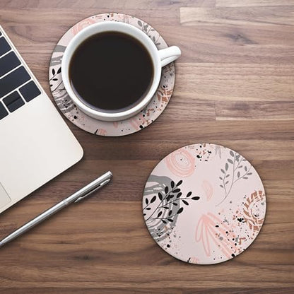 Aesthetic Ceramic Desk Coasters for Women, Girly Pretty Spring Floral Boho Coaster Set of 4 - color: Pink Boho