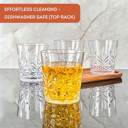 Lily's Home Unbreakable Premium Drinking Glasses Set of 4, Plastic Cups, Reusable Drinkware, Tumblers Water Cups, Shatterproof & Stackable, Indoor & Outdoor, 3.5in×3.9in, 13.5oz. Made in Taiwan. - size: 13.5 Ounces (Crystal)