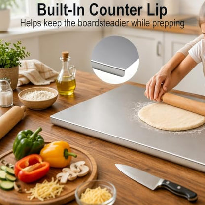 Stainless Steel Cutting Board with Counter Lip,Metal Pastry Board Kitchen | Non-Slip Kitchen Chopping Board, Dishwasher Safe, for Meat Vegetables Fruits Bread Baking 15.74x20.47Inch - size: 0.1"L x 0.1"W
