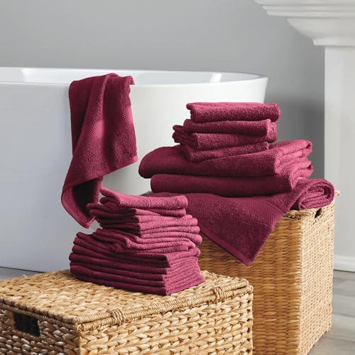 24-Piece Set of Towels, Lightweight 380 GSM Cotton Towels, Quick Drying, Absorbent Hand Towels, Fingertip Towels, Bath Towels, & Washcloths, Burgundy - color: Burgundy