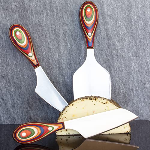 Totally Bamboo Baltique Marrakesh Collection 3-Piece Cheese Knife Set, Stainless Steel Cheese Knives with Colorful Wooden Handles for Charcuterie Boards
