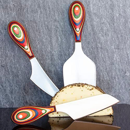 Totally Bamboo Baltique Marrakesh Collection 3-Piece Cheese Knife Set, Stainless Steel Cheese Knives with Colorful Wooden Handles for Charcuterie Boards